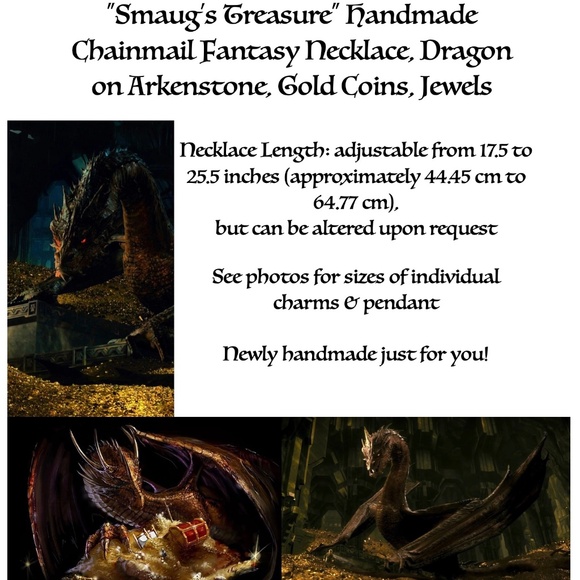 “Smaug’s Treasure" Dragon Handmade Chainmail Necklace The Hobbit Fantasy Tolkien - Picture 15 of 16